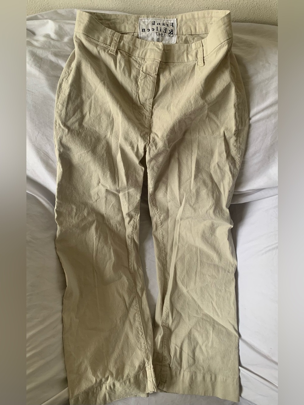 Frank & Eileen Wexford Italian Cotton Linen Pants Size 0 Wide Leg 26 x 29 Beige